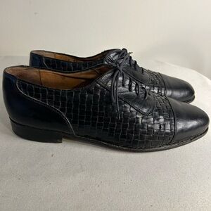 Florentine made in Italy Black Men's woven leather cap toe Oxford shoes. Size 13